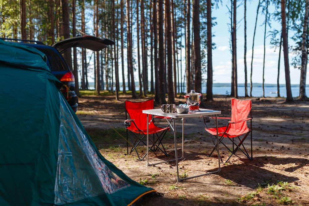 camping tent, table, chairs and cookware-all camping essentials