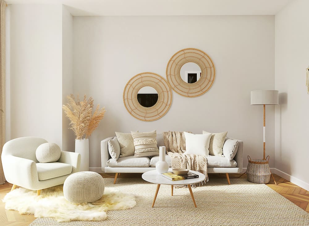 comfy, neutral hygge living room-design trend that needs storage