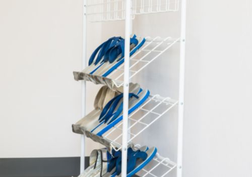 using shoe racks for storage organization
