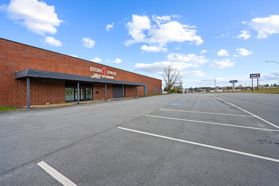 Image of the exterior building from an angle at Store Space Self Storage, 1225 SC-72, Greenwood, SC 29649