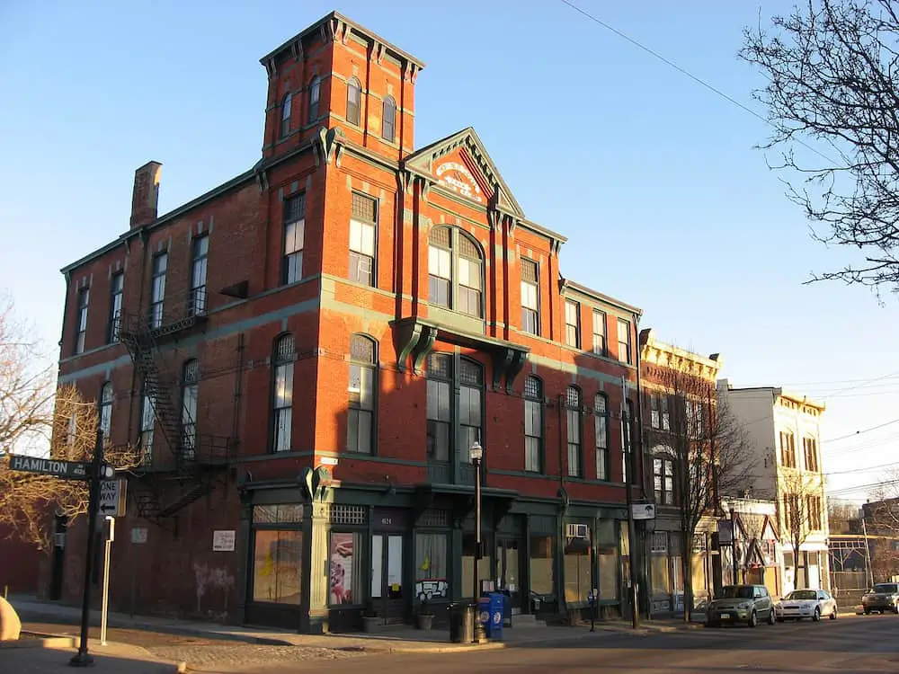 Buildings on the eastern side of the 4100 block of N. Hamilton Avenue