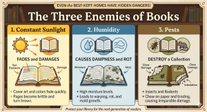 ai generated chart of three things that can be enemies of stored books