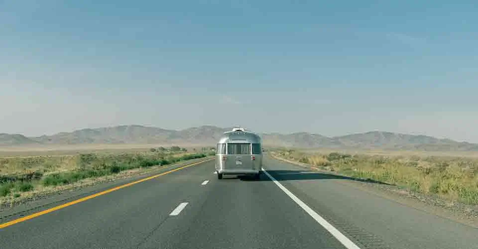 Trailer on the road after being in travel trailer storage