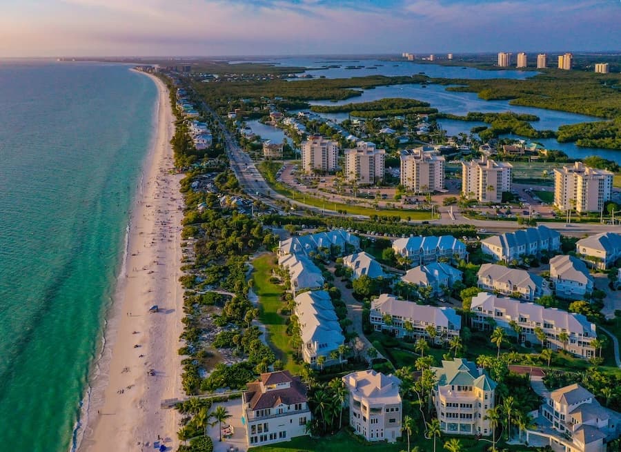 arial shot of bonita springs and coastline