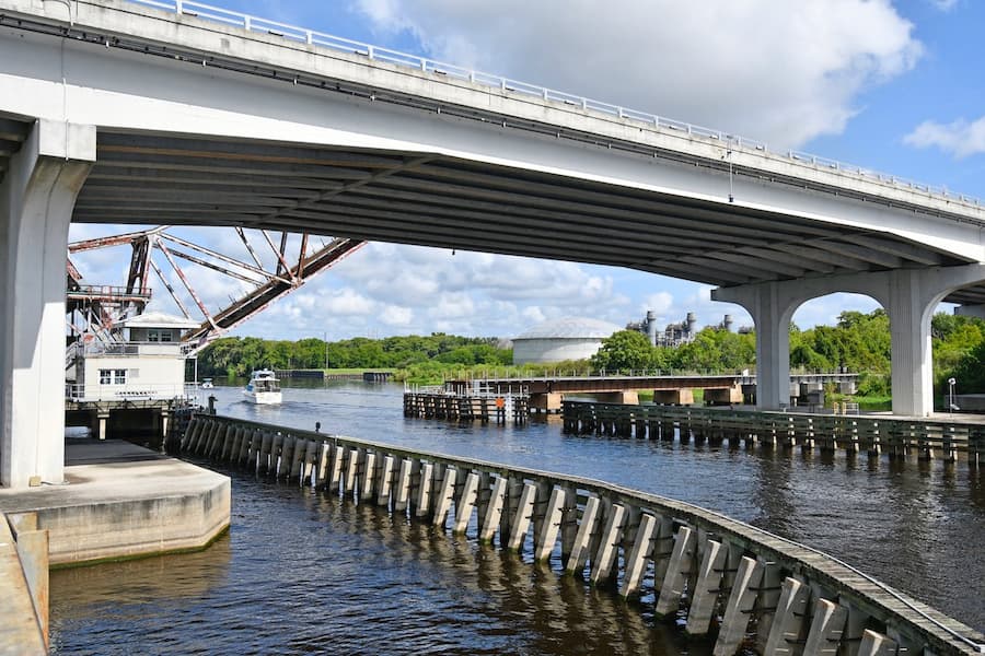 Old Lake Monroe Train Bridge under new bridge over the St Johns River near Sanford, Florida