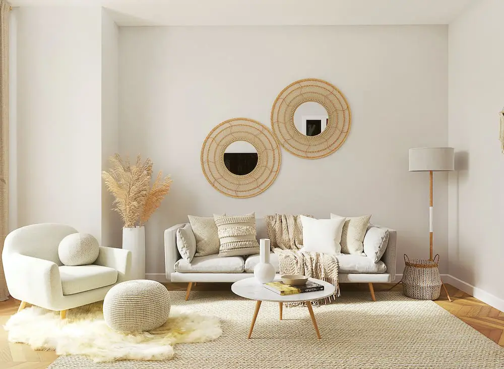 comfy, neutral hygge living room-design trend that needs storage