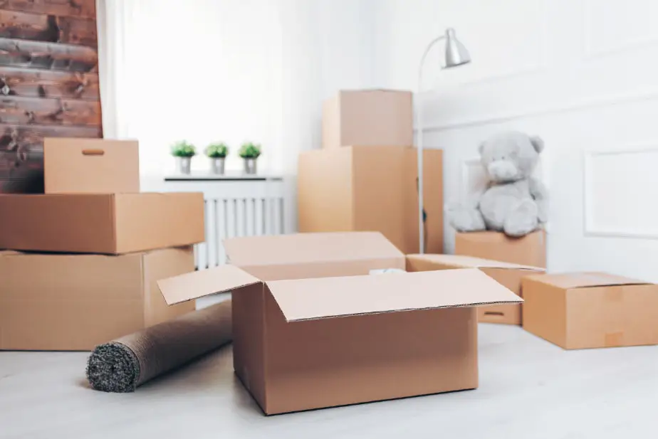 a moving box in a living room